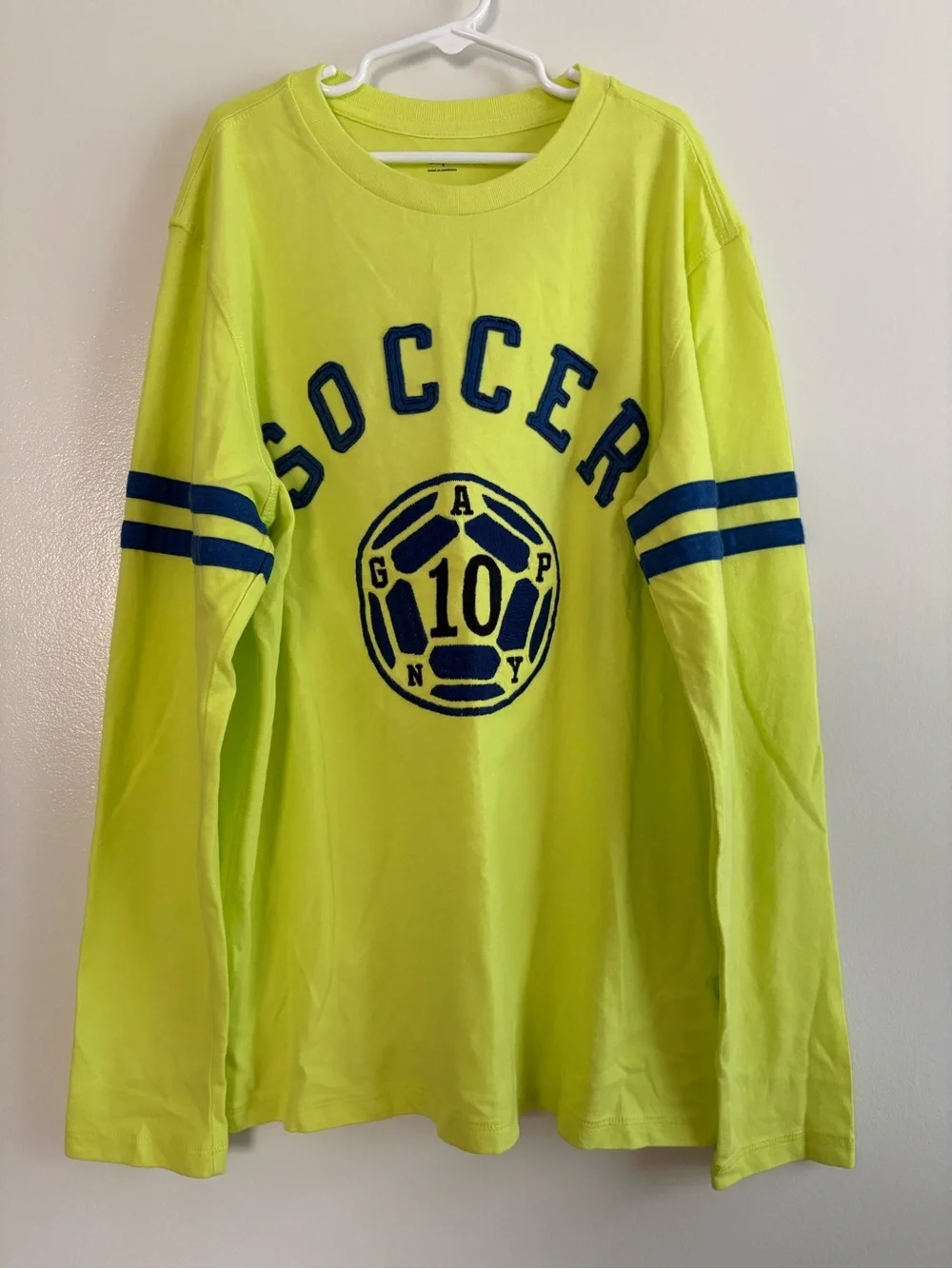NWT GAP Bright Yellow Soccer Graphic Long Sleeve T-Shirt Boy’s XXL